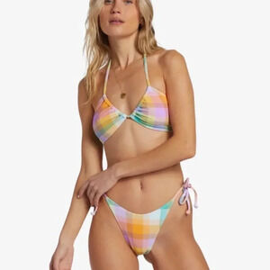 Billabong Warm Waves Drew Bikini Top & Tie Side Bikini Bottoms, multi checkered